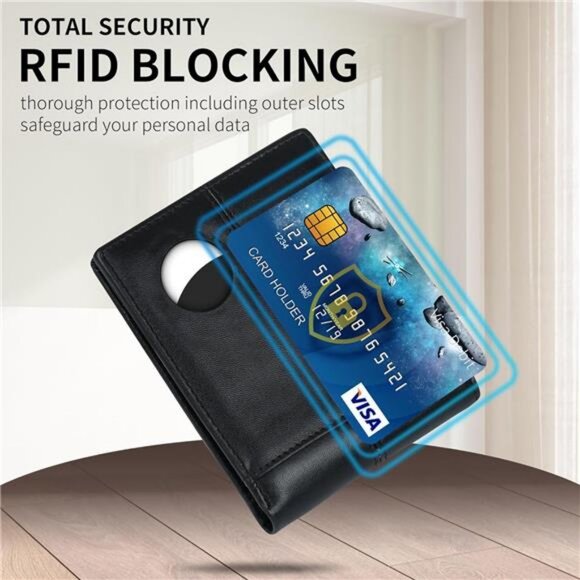 AirTag Wallet Mens RFID Blocking Genuine Bifold Leather Wallets air tag Wallet - Picture 2 of 7